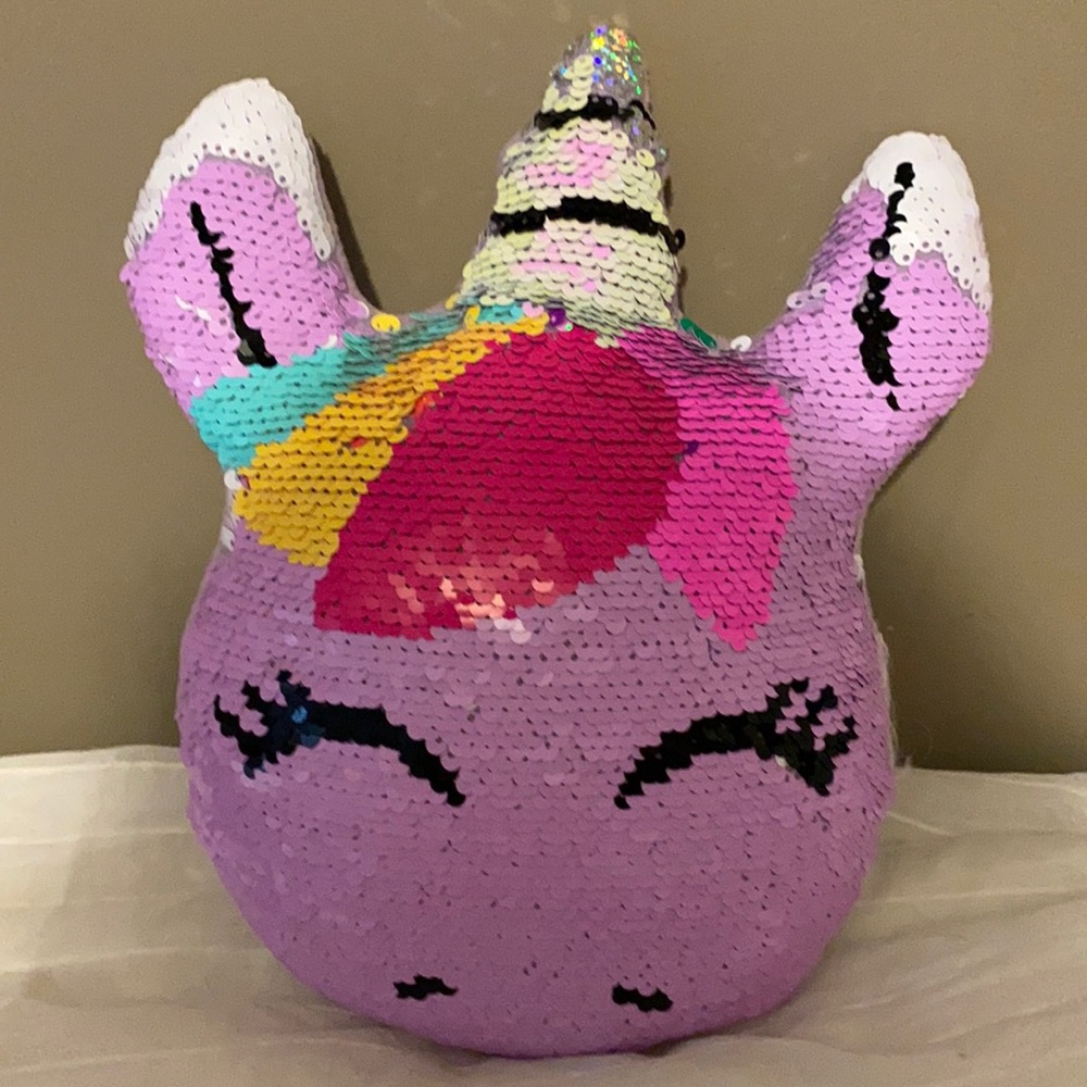 Iscream unicorn reversible sequin pillow.